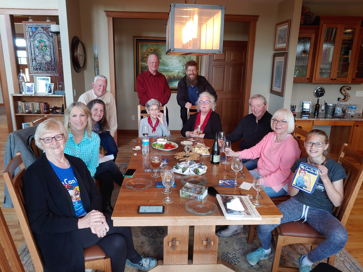 From left, Edna Fund, Debbie Schinnell, Robin Murphy, Peter Lahmann, Doris Bier and Cynthia Payne (seated) with Kahle Jennings and Brian Mittge standing, Ron Burger, Brigitte Burger and Elizabeth Mittge.